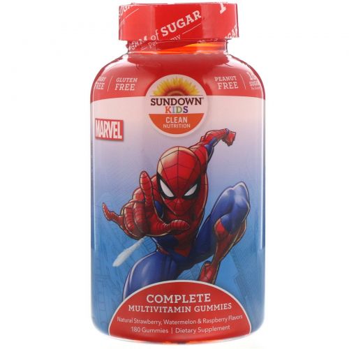 Sundown Naturals, Детский, полный мультивитаминный комплекс (жевательные конфеты), Marvel Spiderman, клубника, арбуз и малина, 180 жевательных конфет