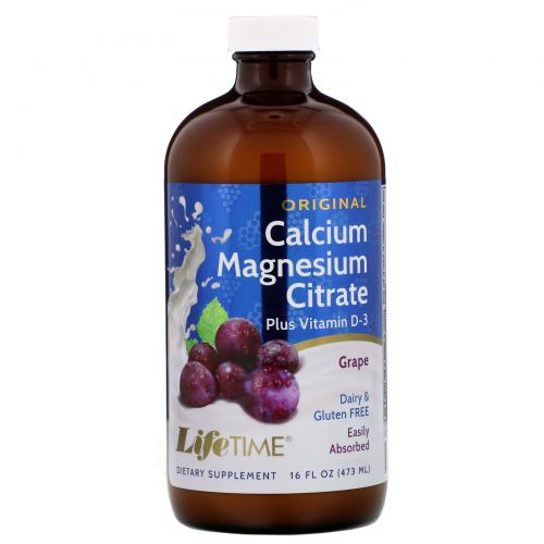 LifeTime Vitamins, Original, Calcium Magnesium Citrate Plus Vitamin D-3, Grape, 16 fl oz (473 ml)