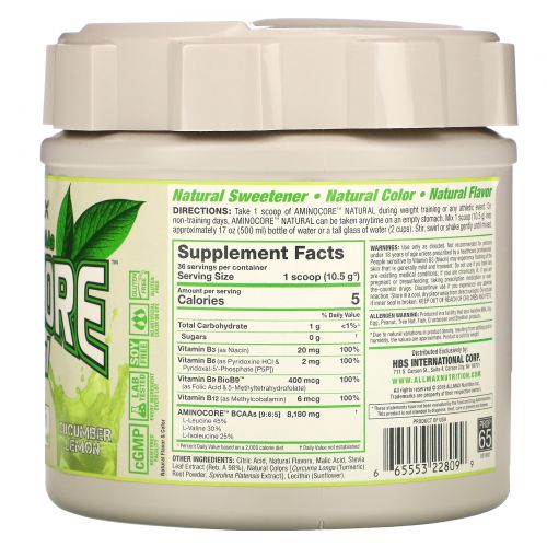 ALLMAX Nutrition, Aminocore Natural, Instantized BCAAs, Cucumber Melon, 13.3 oz (378 g)