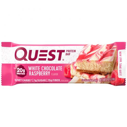 Quest Nutrition, QuestBar, Protein Bar, White Chocolate Raspberry, 12 Bars, 2.1 oz (60 g) Each