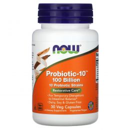 Now Foods, Probiotic-10, 100 миллиардов, 30 веггетарианских капсул