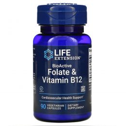 Life Extension, Биологически активный, фолат и витамин B12, 90 вегетарианских капсул