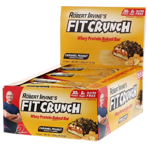 FITCRUNCH, Whey Protein Baked Bar, Caramel Peanut, 12 Bars, 3.10 oz (88 g) Each