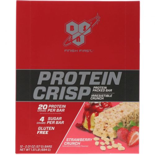 BSN, Protein Crisp, Strawberry Crunch, 12 bars, 2.01 oz (57 g) Each