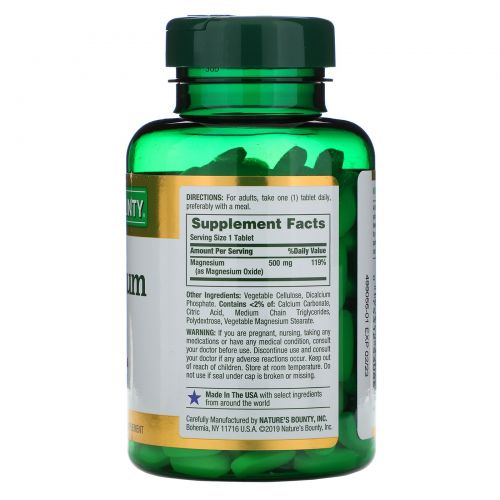 Nature's Bounty, Magnesium, 500 mg, 200 Coated Caplets