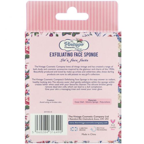 The Vintage Cosmetic Co., Exfoliating Face Sponge, Pink, 1 Count