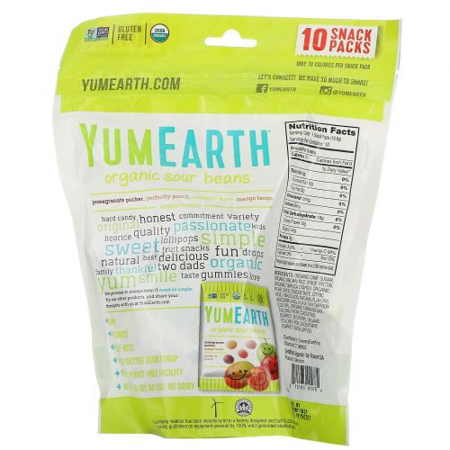 YumEarth, Натуральные кислые мармеладки, 10 пачек, 20 г в каждой