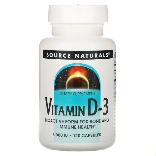 Source Naturals, Витамин D-3, 5,000 МЕ, 120 капсул