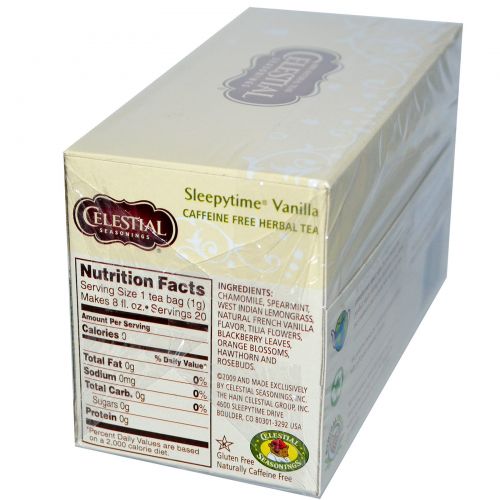 Celestial Seasonings, Травяной чай, Sleepytime Vanilla, без кофеина, 20 пакетиков, 1,0 унции (29 г)