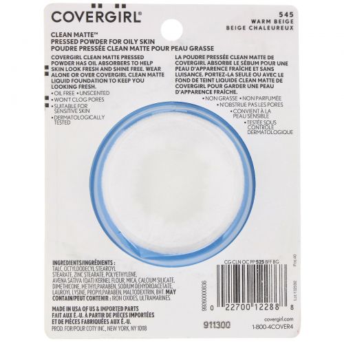 Covergirl, Clean Matte, компактная пудра, оттенок 545 «Теплый бежевый», 10 г (0,35 унции)