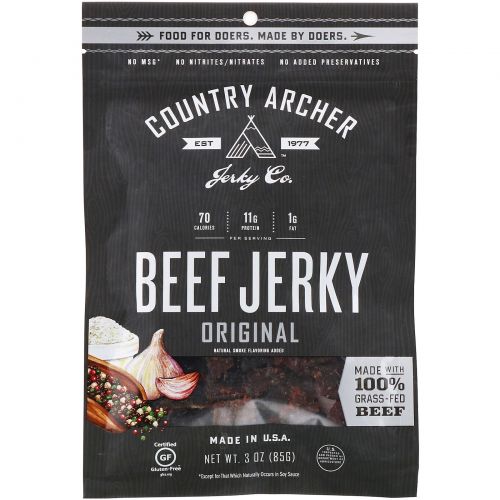 Country Archer Jerky, Натуральная вяленая говядина, Оригинальный вкус, 3 унции (85 г)