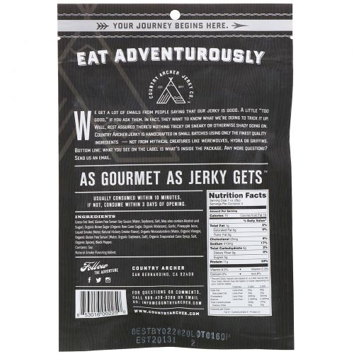 Country Archer Jerky, Натуральная вяленая говядина, Оригинальный вкус, 3 унции (85 г)