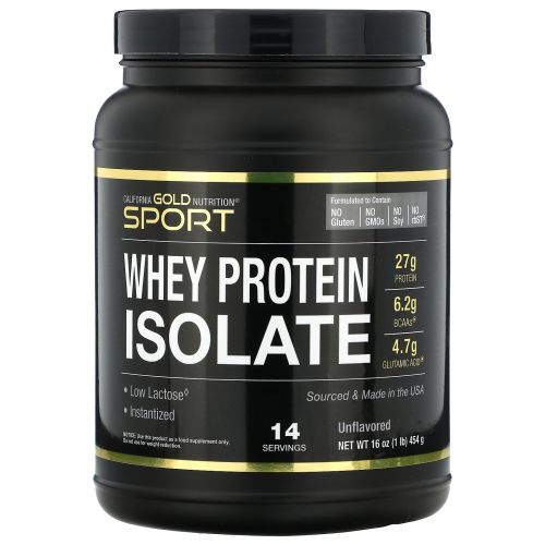 California Gold Nutrition, Sports, WPI 90, Instantized Whey Protein Isolate, Ultra-Low Lactose, 16 унций (454 г)