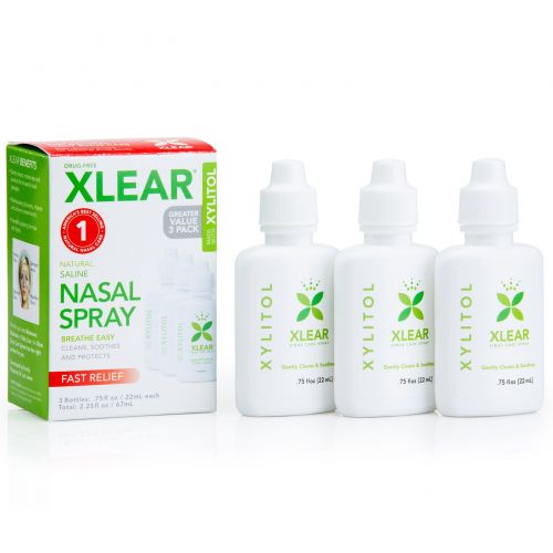 Xlear, Xylitol, спрей для носа, натуральный соляной раствор, 3 флакона, 0,75 жидкой унции (22 мл) каждый