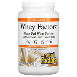 Natural Factors, Whey Factors, Полностью натуральный белок молочной сыворотки, Неароматизированный, 2 фунта (907 г)