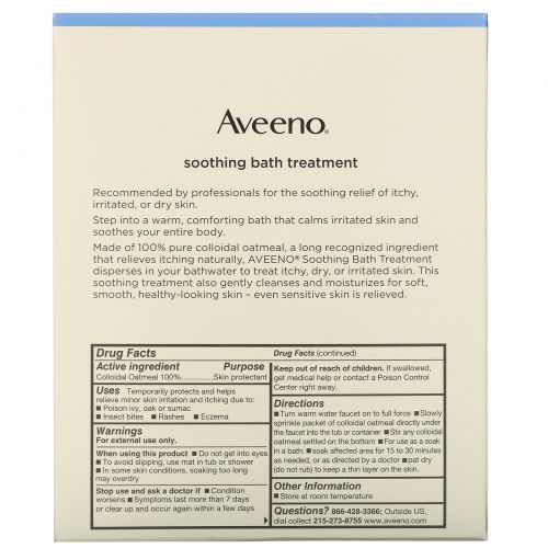 Aveeno, Active Naturals, Для успокаивающей ванной процедуры, без отдушек 8 однопорционных пакетиков ,1.5 унции (42 г) каждый.
