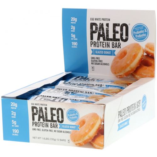 The Julian Bakery, Paleo Protein Bar, Glazed Donut, 12 Bars, 2.12 oz (60 g) Each