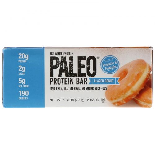 The Julian Bakery, Paleo Protein Bar, Glazed Donut, 12 Bars, 2.12 oz (60 g) Each