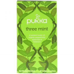 Pukka Herbs, Тройная мята, без кофеина, 20 чайных пакетиков, 1,12 унции (32 г)