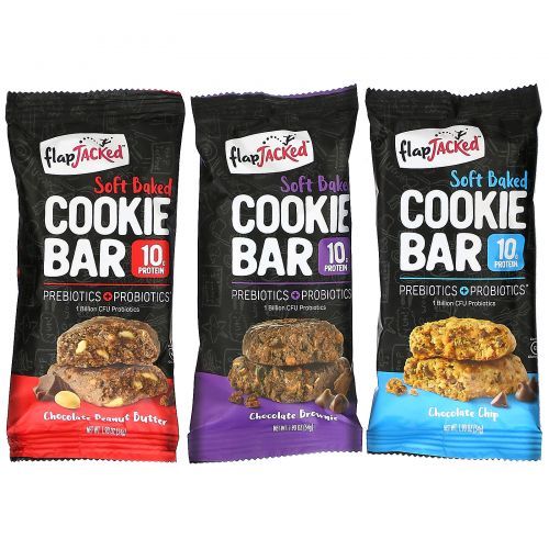 FlapJacked, Soft Baked Cookie Bar Variety Pack,  Chocolate Peanut Butter, Chocolate Brownie, Chocolate Chip, 12 Bars, 1.90 oz (54 g) Each