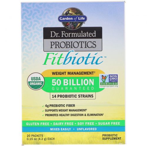 Garden of Life, Organic, Dr. Formulated Probiotics Fitbiotic, 20 Packets, 0.15 oz (4.2 g) Each