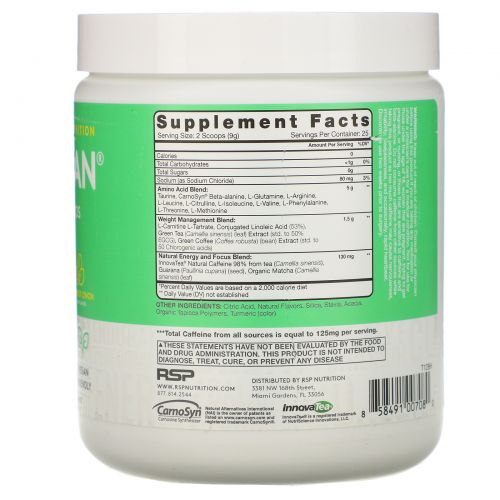 RSP Nutrition, AminoLean, Cucumber Lemon, 7.94 oz (225 g)