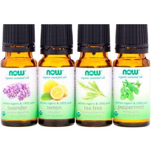 Now Foods, Let It Be Organically, Organic Essential Oils Kit, 4 Bottles, 1/3 fl oz (10 ml) Each