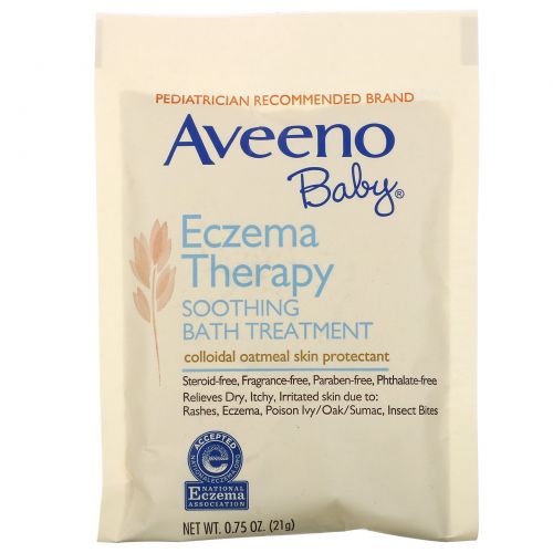 Aveeno, Для детей, лечение экземы, успокаивающая ванна, без запаха, 5 пакетов для ванны, 3.75 унций (106 г)