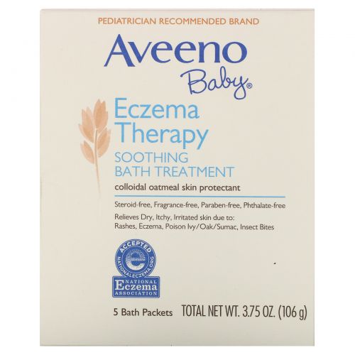 Aveeno, Для детей, лечение экземы, успокаивающая ванна, без запаха, 5 пакетов для ванны, 3.75 унций (106 г)
