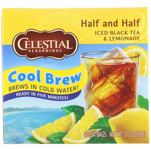 Celestial Seasonings, Half and Half, завариваемый в холодной воде холодный черный чай и лимонад, смешанные в равных пропорциях, 40 чайных пакетиков, 3,0 унции (85 г)