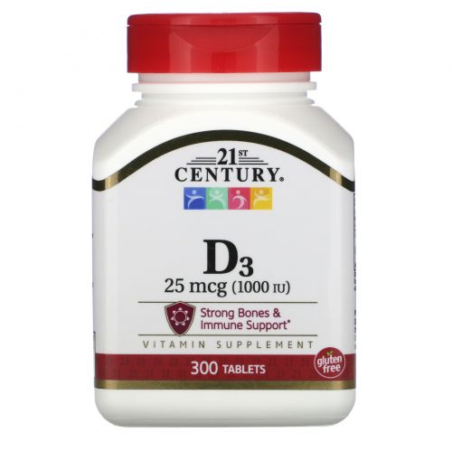 21st Century, Витамин D3, 1000 МЕ, 300 таблеток