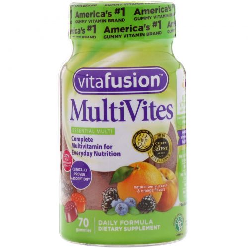 VitaFusion, MutiVites, Мультивитамины, натуральный вкус ягод, персика и апельсина, 70 жевательных таблеток