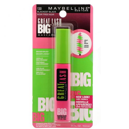 Maybelline, Тушь для ресниц Great Lash Big, оттенок 130 угольно-черный, 10 мл