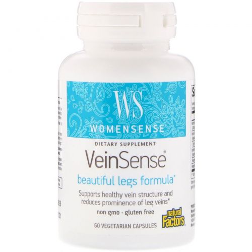 Natural Factors, WomenSense,VeinSense, поддержка вен, 60 растительных капсул