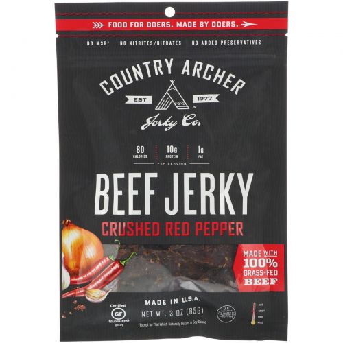 Country Archer Jerky, Натуральная вяленая говядина, Молотый красный перец, 3 унции (85 г)