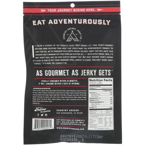 Country Archer Jerky, Натуральная вяленая говядина, Молотый красный перец, 3 унции (85 г)