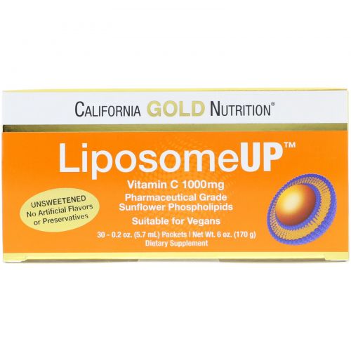 California Gold Nutrition, LiposomeUP, витамин C в форме липосом, 1000 мг, 30 пакетиков по 0,2 унции (5,7 мл)