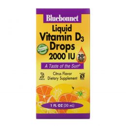 Bluebonnet Nutrition, Жидкий витамин D3 в каплях, натуральный аромат цитрусовых, 2 000 МЕ, 1 жидк. унц. (30 мл)