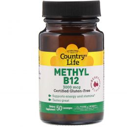 Country Life, Superior B12, Ягодный вкус, 3000 мкг, 50 пастилок под  язык