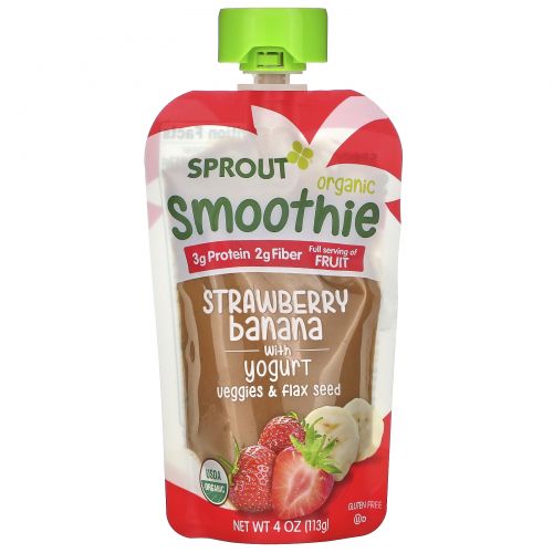 Sprout Organic, Smoothie, Strawberry Banana with Yogurt, Veggies & Flax Seed, 4 oz ( 113 g)