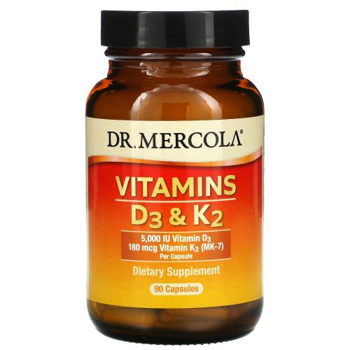 Dr. Mercola, Витамины D3 и K2, 5000 МЕ, 90 капсул