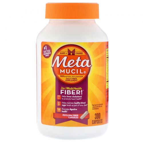 Metamucil, 3 in 1 MultiHealth Fiber, Psyllium Fiber, 300 Capsules