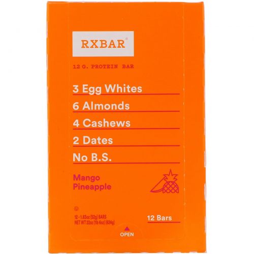 RXBAR, Protein Bar, Mango Pineapple, 12 Bars, 1.83 oz (52 g) Each