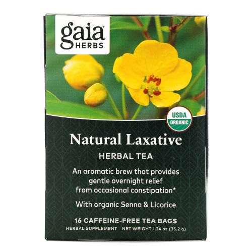 Gaia Herbs, Натуральное слабительное, без кофеина, 16 пакетиков, 1,24 унции (35,2 г)