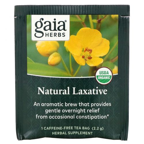 Gaia Herbs, Натуральное слабительное, без кофеина, 16 пакетиков, 1,24 унции (35,2 г)