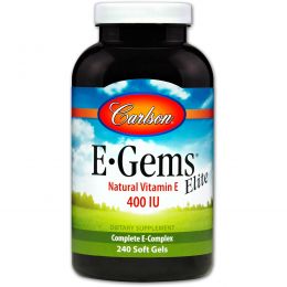 Carlson Labs, E-Gems Elite, натуральный витамин E, 400 МЕ, 240 мягких желатиновых капсул