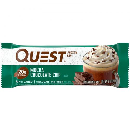 Quest Nutrition, QuestBar, протеиновый батончик, с шоколадной стружкой мокка, 12 батончиков, 2,12 унции (60 г) каждый