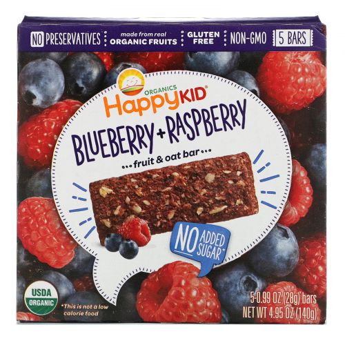 Nurture Inc. (Happy Baby), Happy Kid, Blueberry + Raspberry, Fruit & Oat Bar, 5 Bars, 0.99 oz (28 g) Each