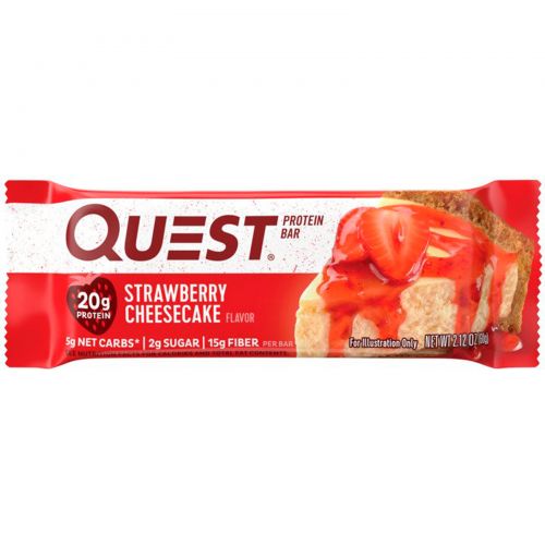 Quest Nutrition, QuestBar, протеиновый батончик, клубничный чизкейк, 12 батончиков, 2,1 унции (60 г) каждый