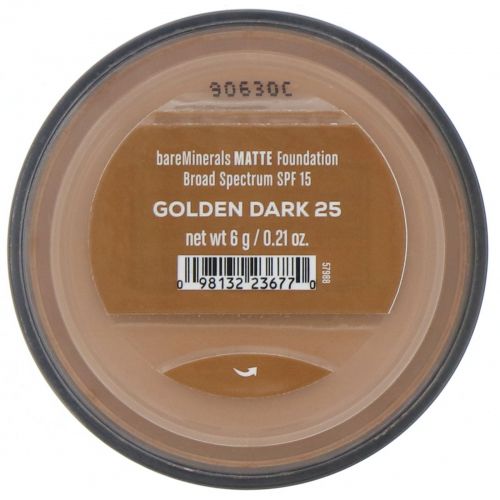 bareMinerals, Matte, тональная основа, SPF 15, оттенок «Золотистый темный 25», 6 г